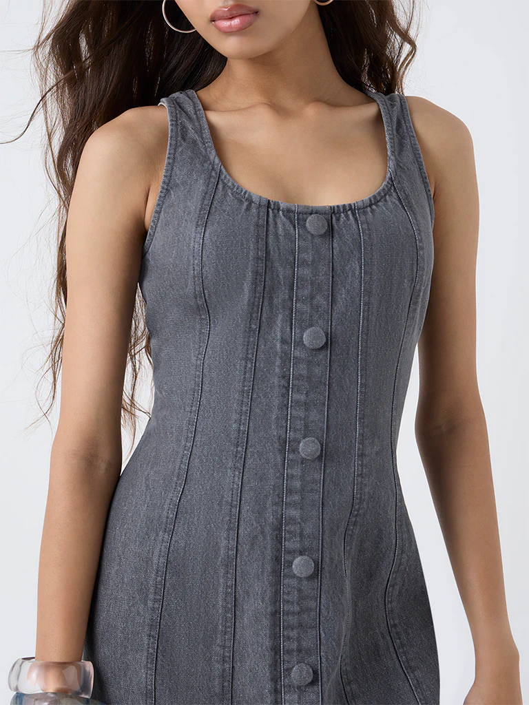 LOV Grey Denim A-Line Dress - Image 3
