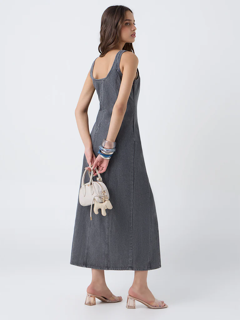 LOV Grey Denim A-Line Dress - Image 4
