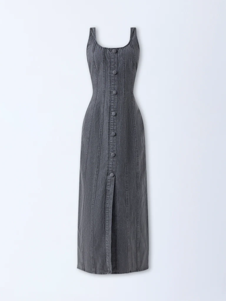 LOV Grey Denim A-Line Dress - Image 5