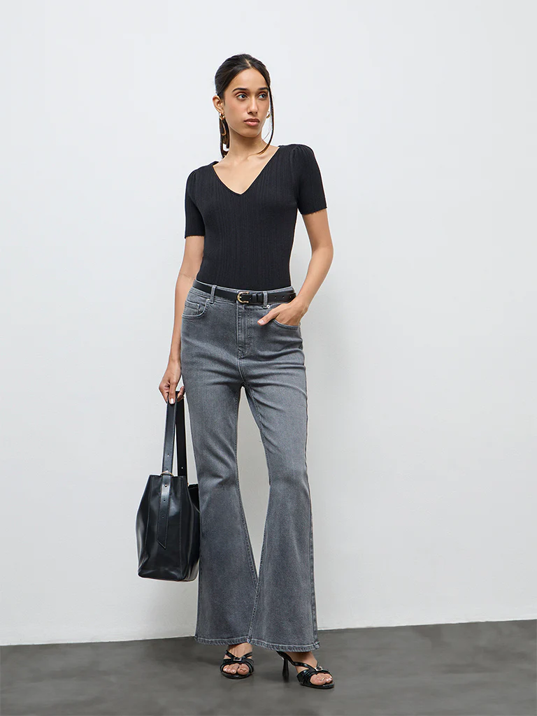 LOV Grey High-Rise Bootcut Jeans