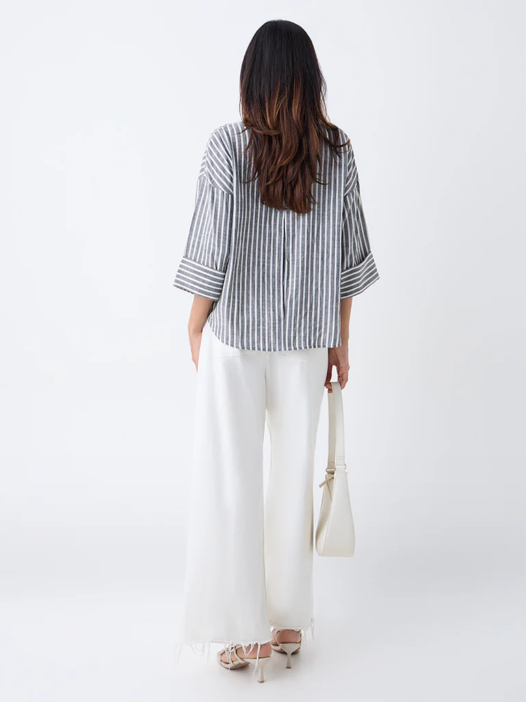 LOV Grey Stripe Printed Blouse - Image 4