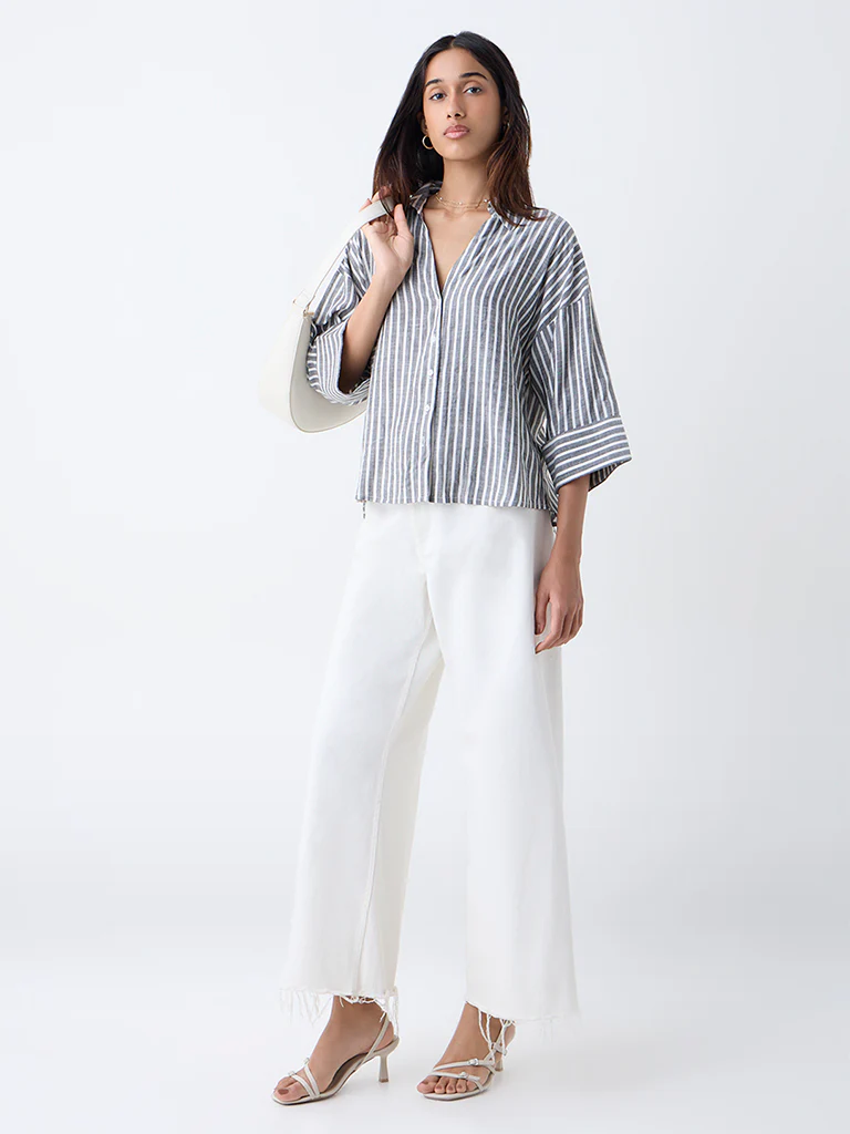 LOV Grey Striped Blouse - Image 2