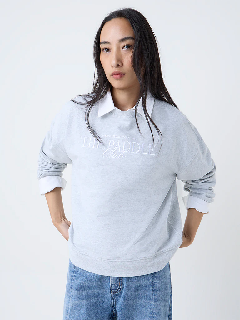 LOV Grey Text Printed Cotton-Blend Sweatshirt - Image 2