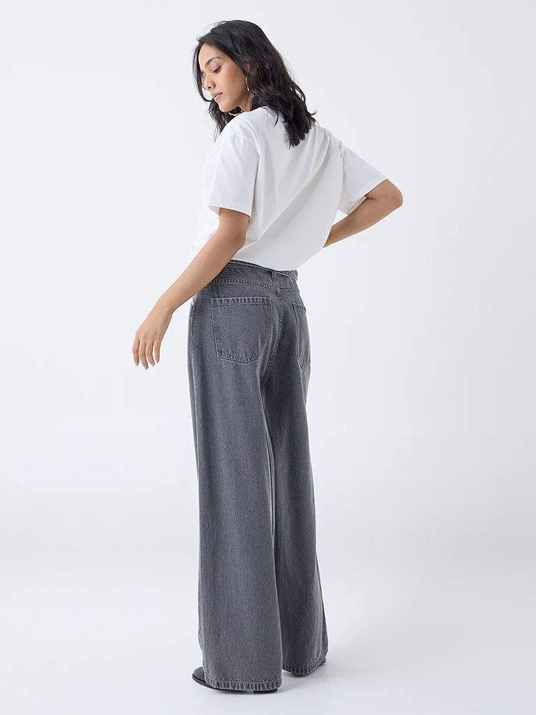 LOV Grey Wide-Leg High-Rise Jeans with Belt - Image 4