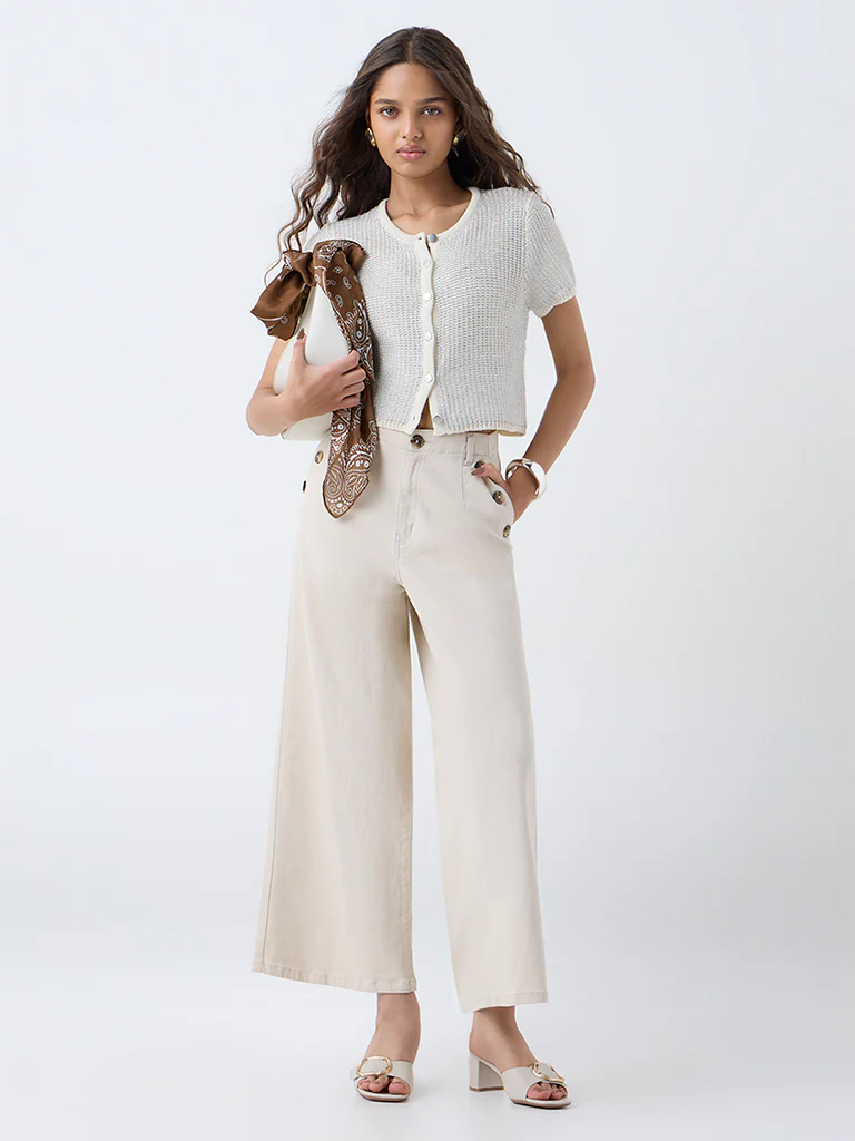 LOV Ivory Knit-Textured Cardigan - Image 2