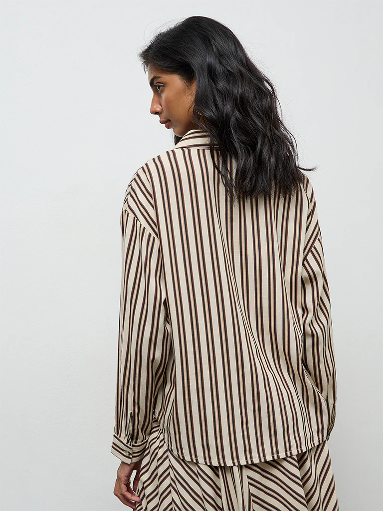 LOV Light Beige Striped Blouse - Image 4