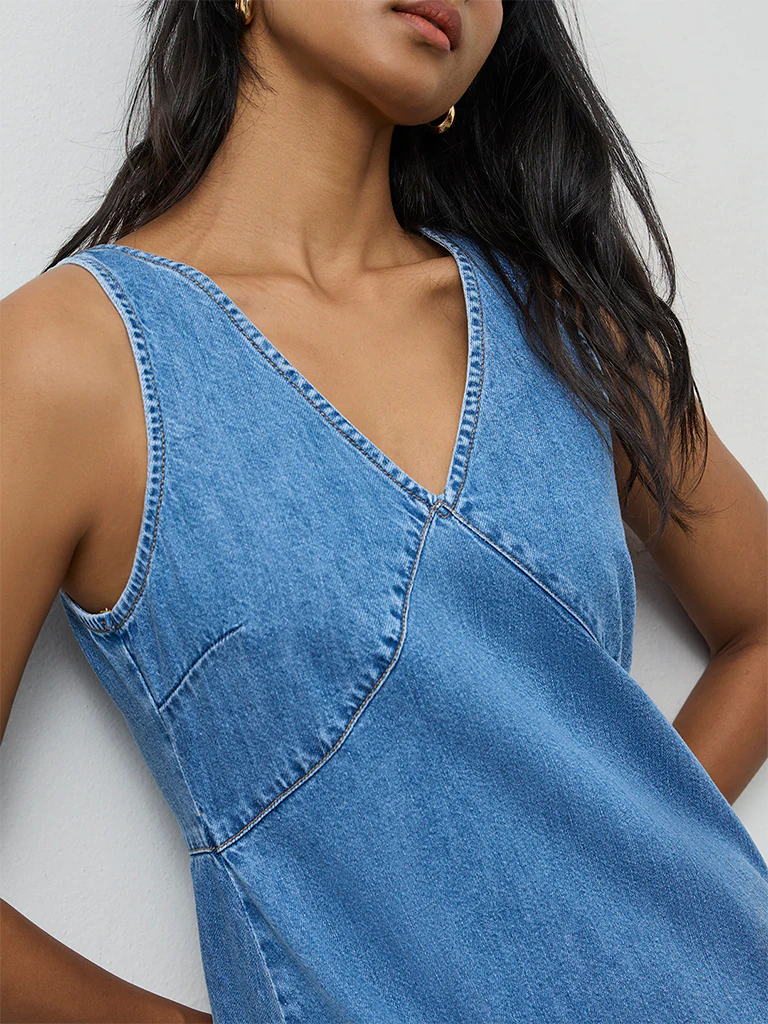 LOV Light Blue Denim A-Line Dress - Image 3
