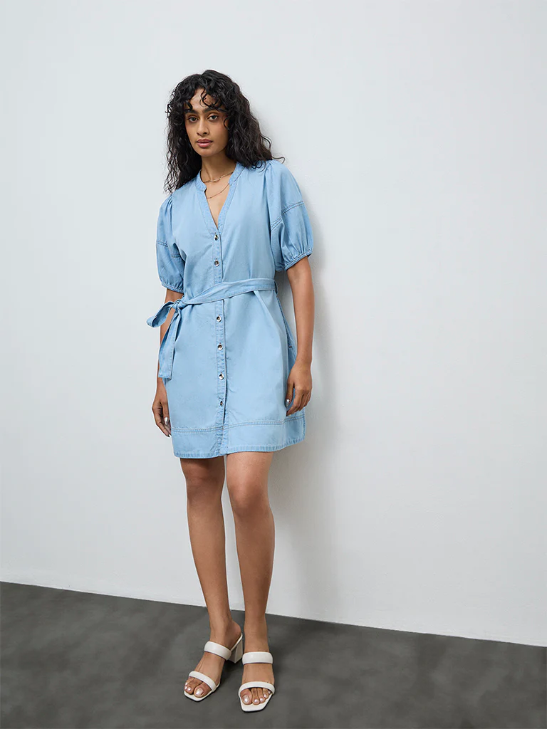 LOV Light Blue Denim Shirt Dress with Belt - Image 2