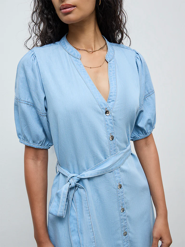 LOV Light Blue Denim Shirt Dress with Belt - Image 3