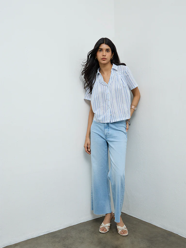 LOV Light Blue Faded Wide-Leg High-Rise Jeans