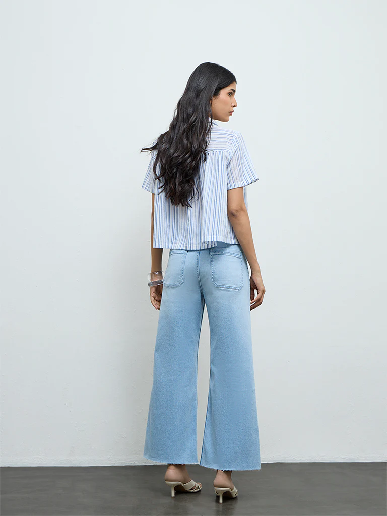 LOV Light Blue Faded Wide-Leg High-Rise Jeans - Image 4
