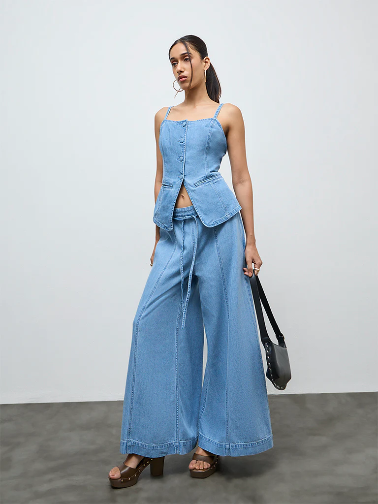 LOV Light Blue High-Rise Denim Pants with Belt