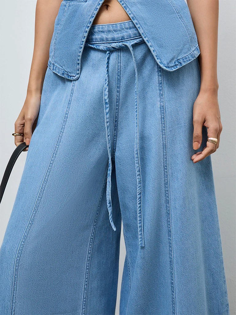 LOV Light Blue High-Rise Denim Pants with Belt - Image 3