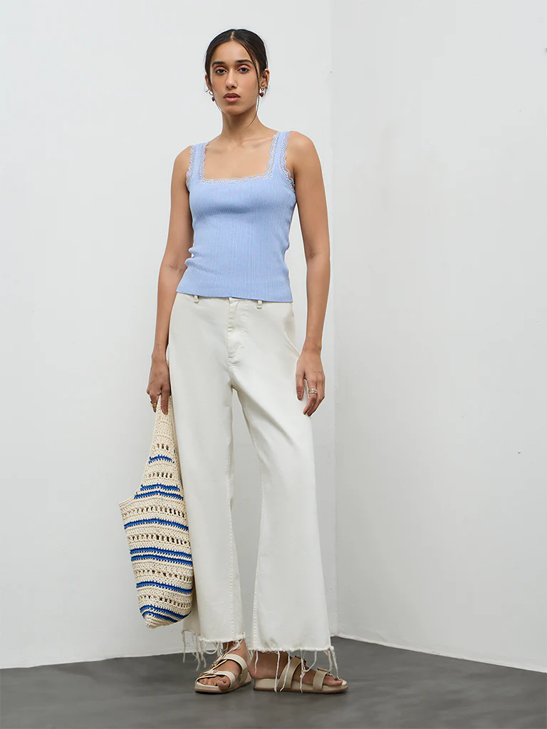 LOV Light Blue Lace-Detailed Top