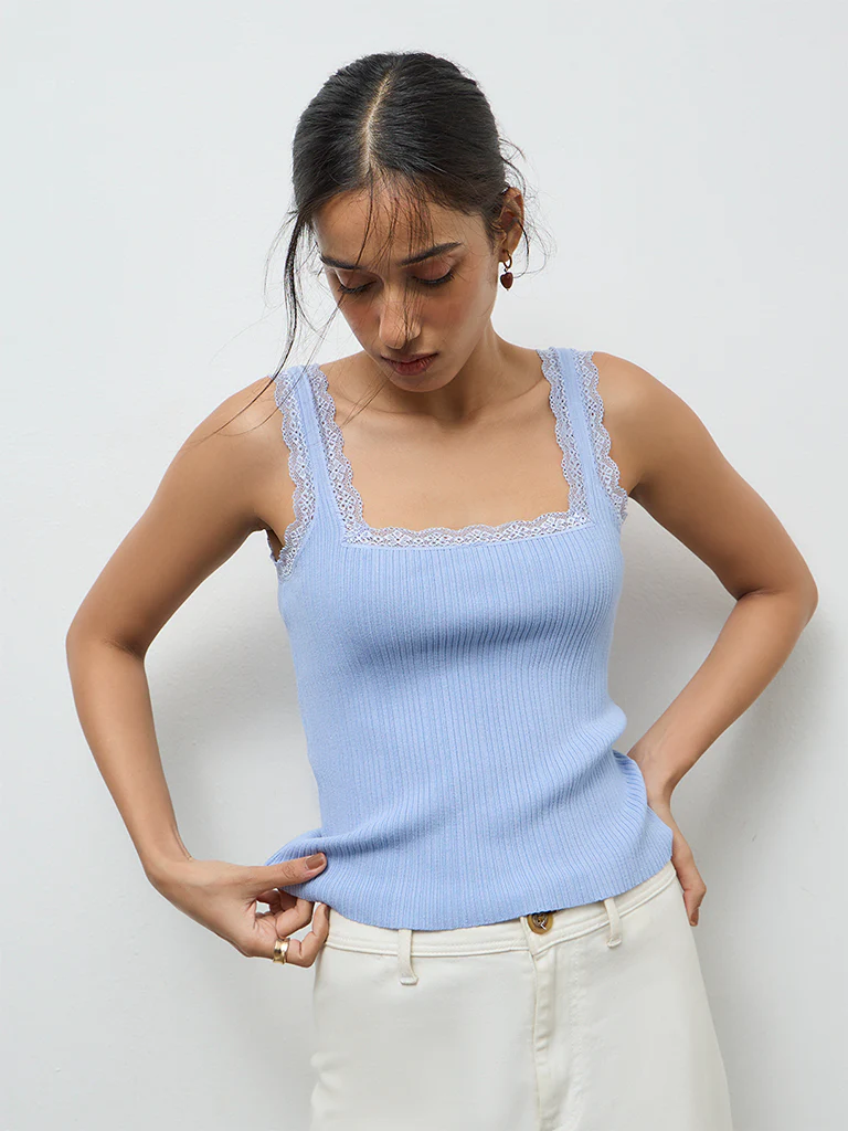 LOV Light Blue Lace-Detailed Top - Image 2