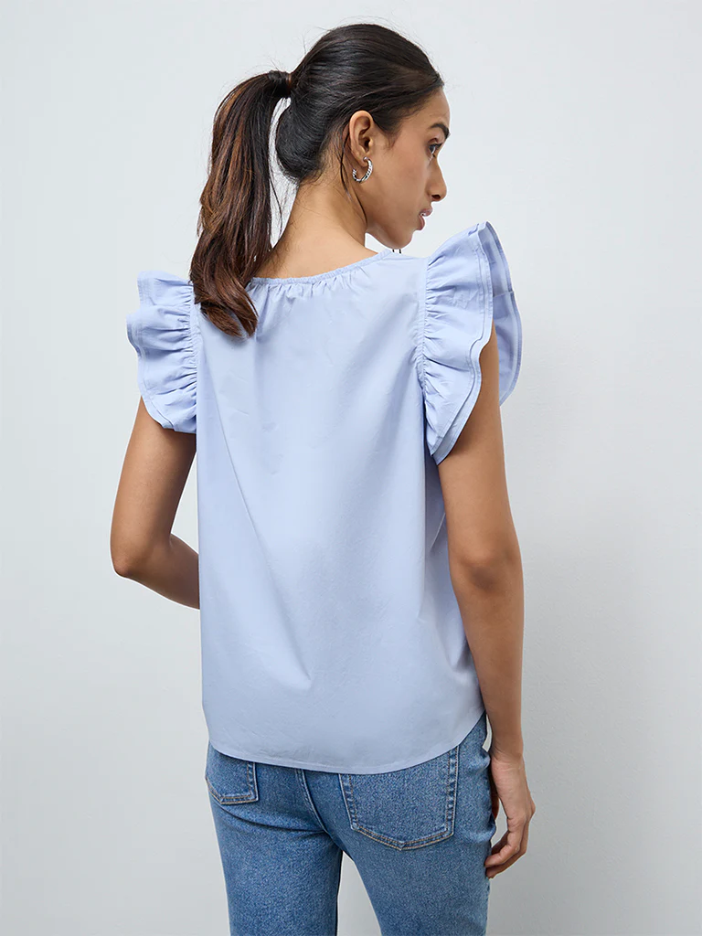 LOV Light Blue Solid Cotton Top - Image 4