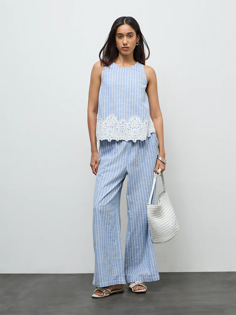 LOV Light Blue Striped Cotton Top - Image 2