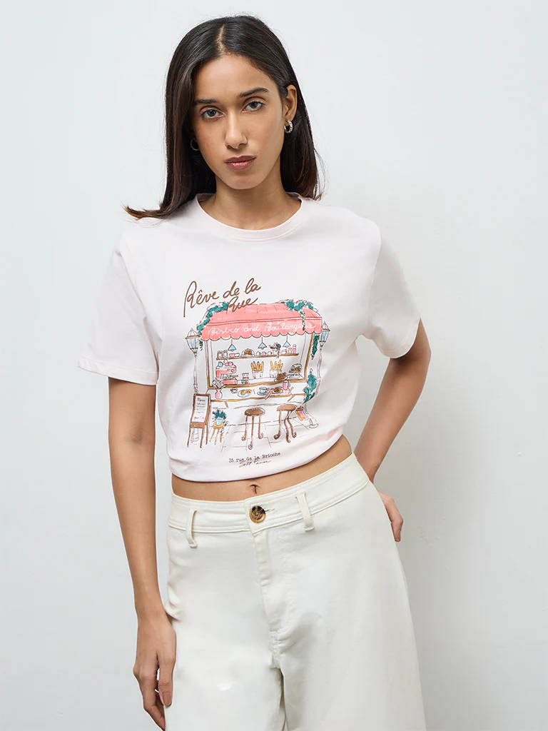 LOV Light Pink Printed Cotton T-Shirt - Image 2