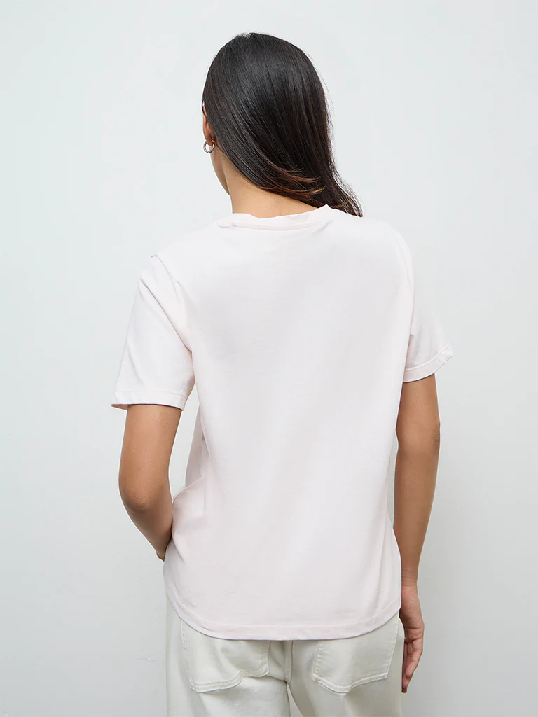 LOV Light Pink Printed Cotton T-Shirt - Image 4