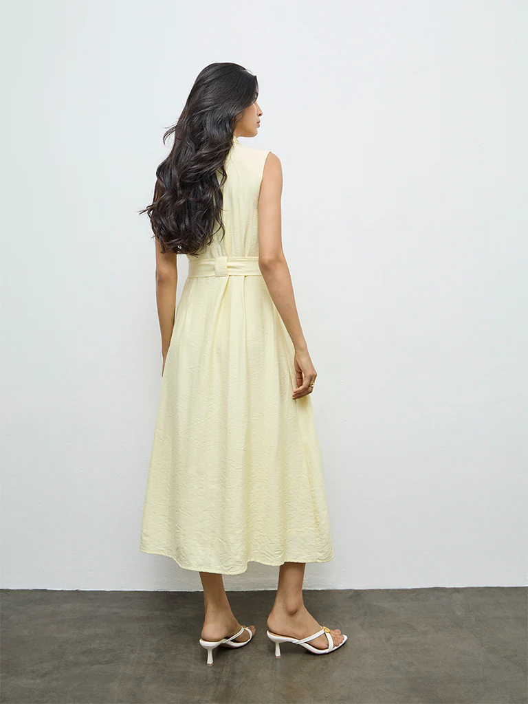 LOV Light Yellow Solid Shirt Dress - Image 4