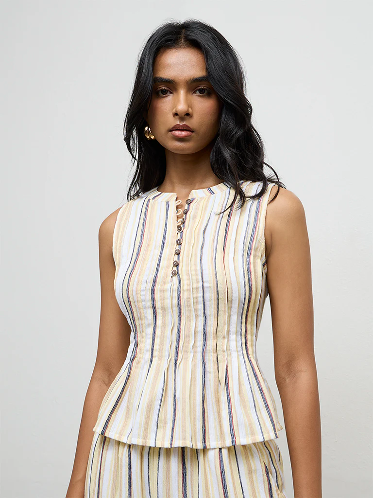 LOV Light Yellow Striped Top