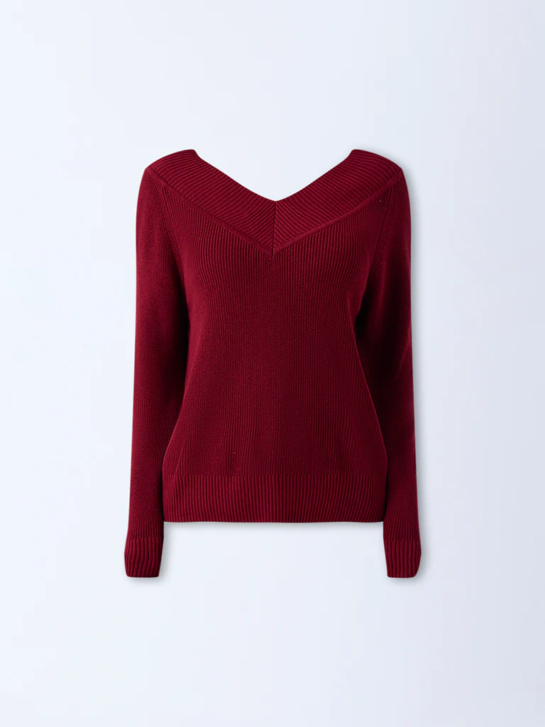 LOV Maroon Knit-Textured Top - Image 5