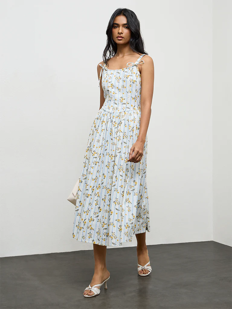 LOV Multicolor Floral Printed Cotton A-Line Dress - Image 2