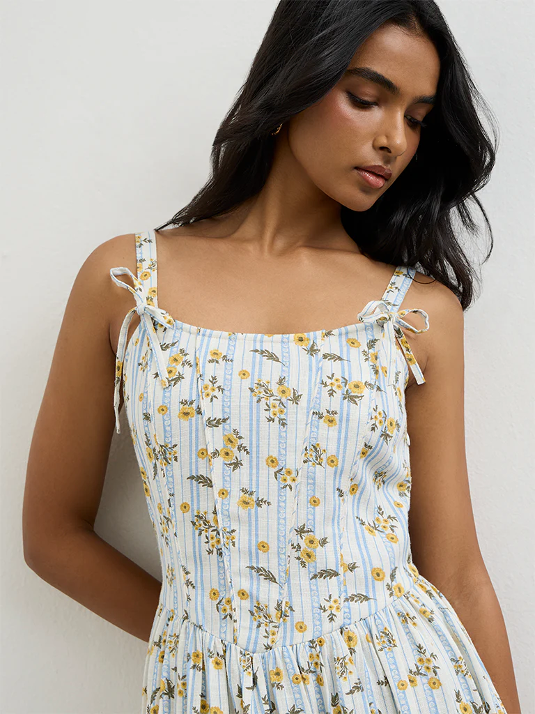 LOV Multicolor Floral Printed Cotton A-Line Dress - Image 3