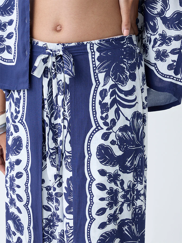 LOV Navy Botanical Design High-Rise Pants - Image 3