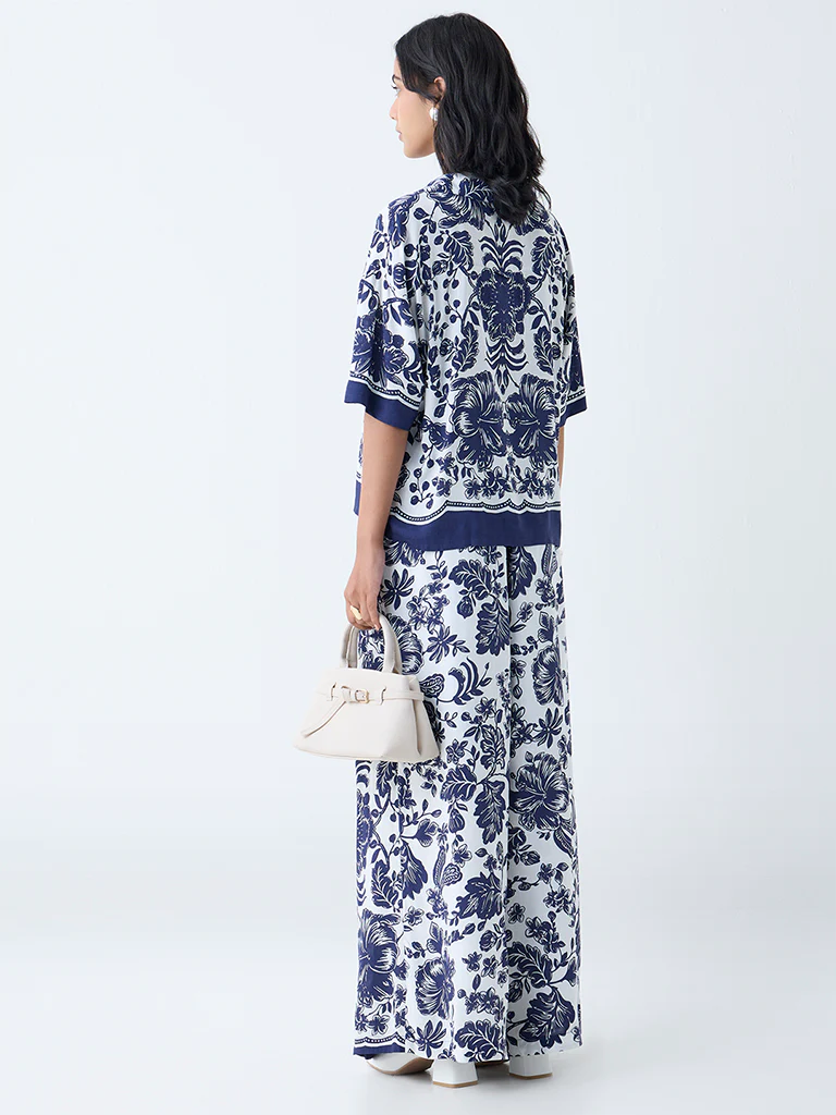 LOV Navy Botanical Design High-Rise Pants - Image 4