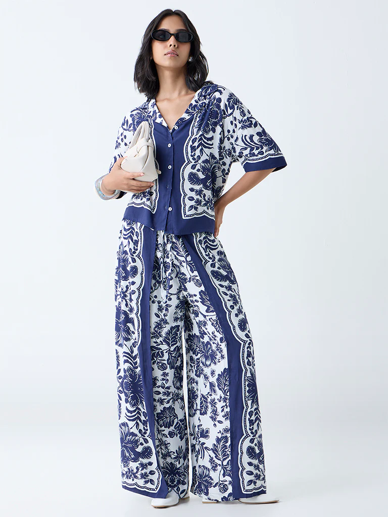 LOV Navy Botanical Design Shirt - Image 2
