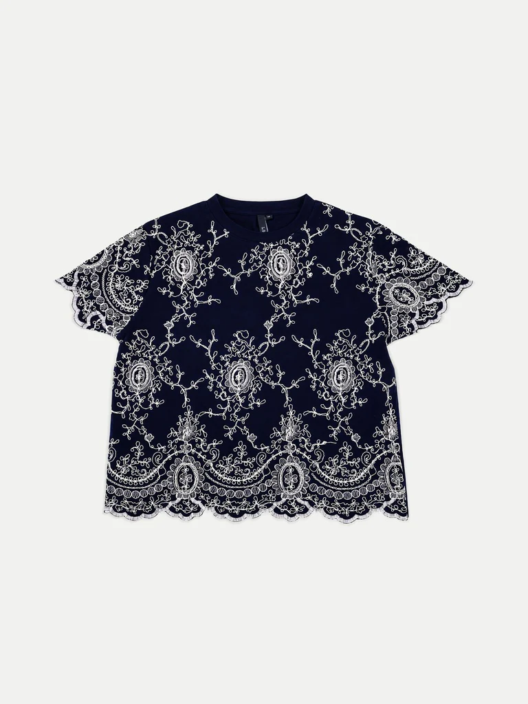LOV Navy Embroidered Cotton Top - Image 5