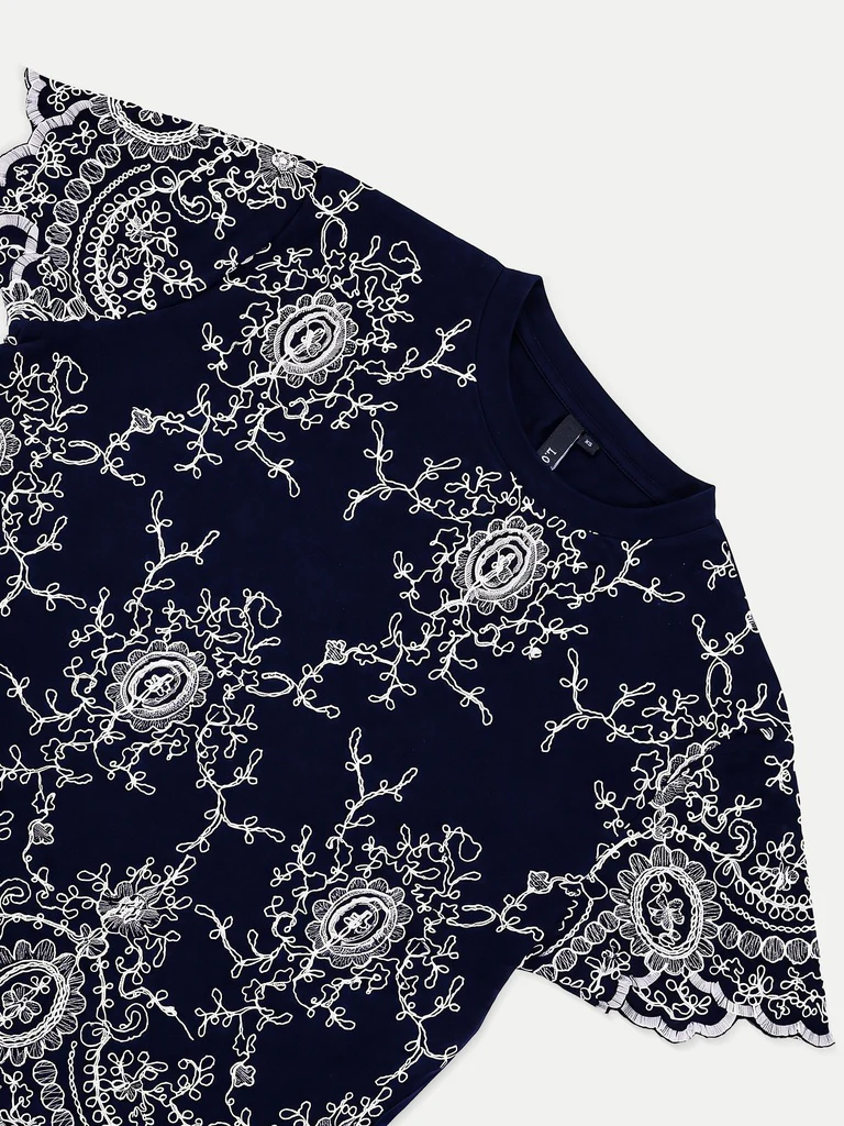 LOV Navy Embroidered Cotton Top - Image 6