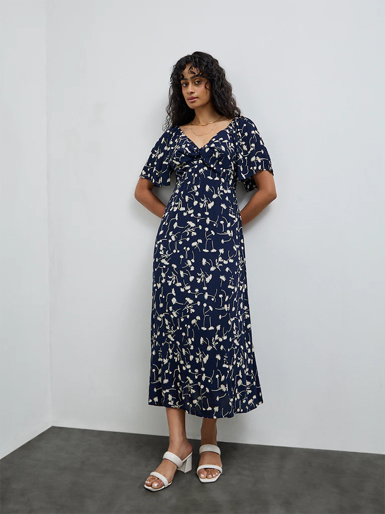 LOV Navy Floral A-Line Dress