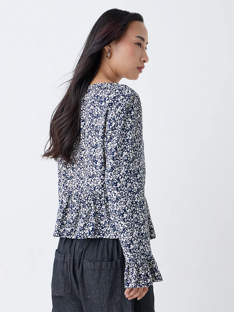 LOV Navy Floral Pattern Top - Image 4