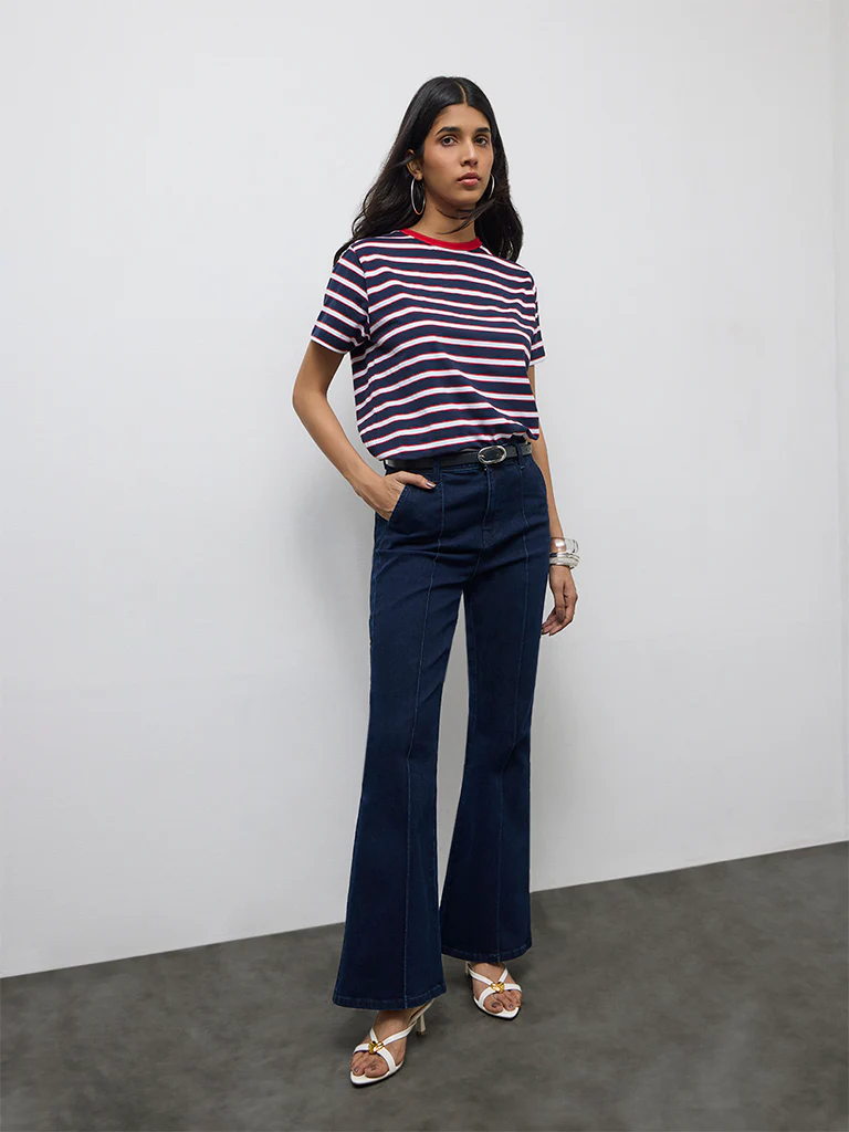 LOV Navy Striped Cotton-Blend T-Shirt - Image 2