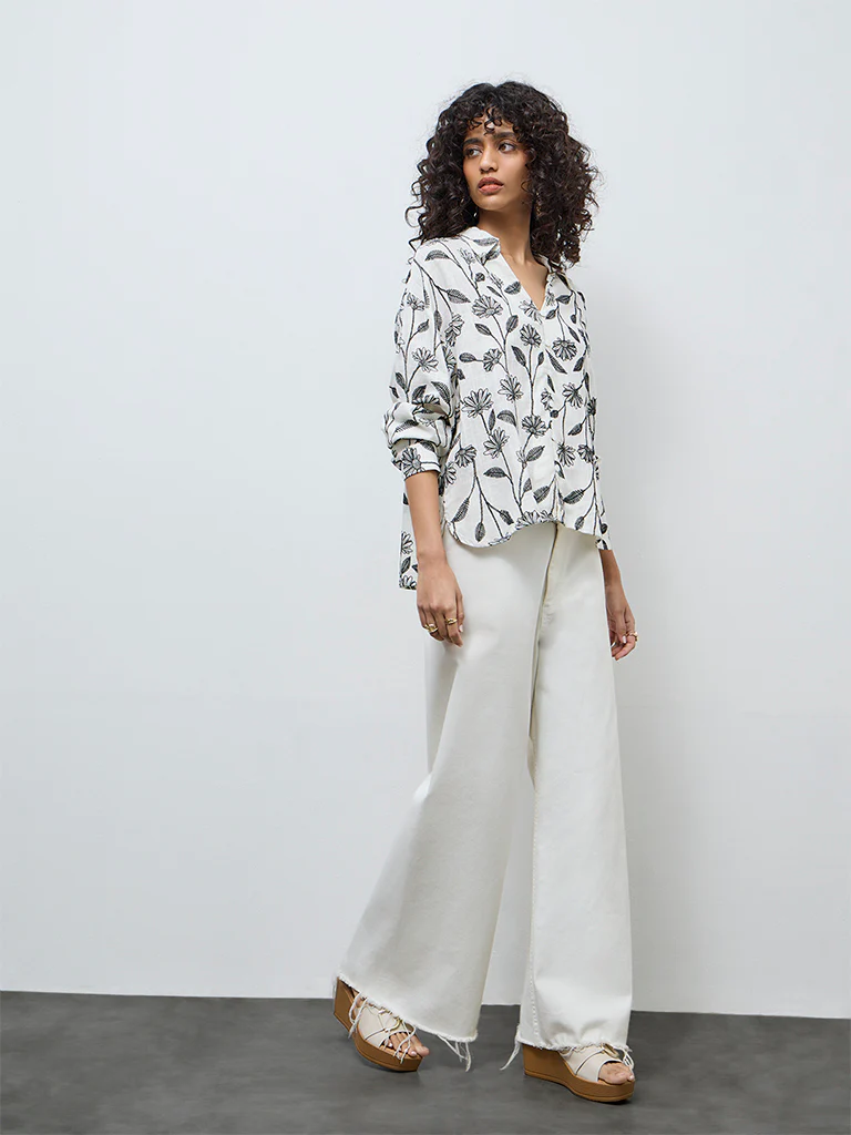 LOV Off-White Botanical Design Blouse - Image 2