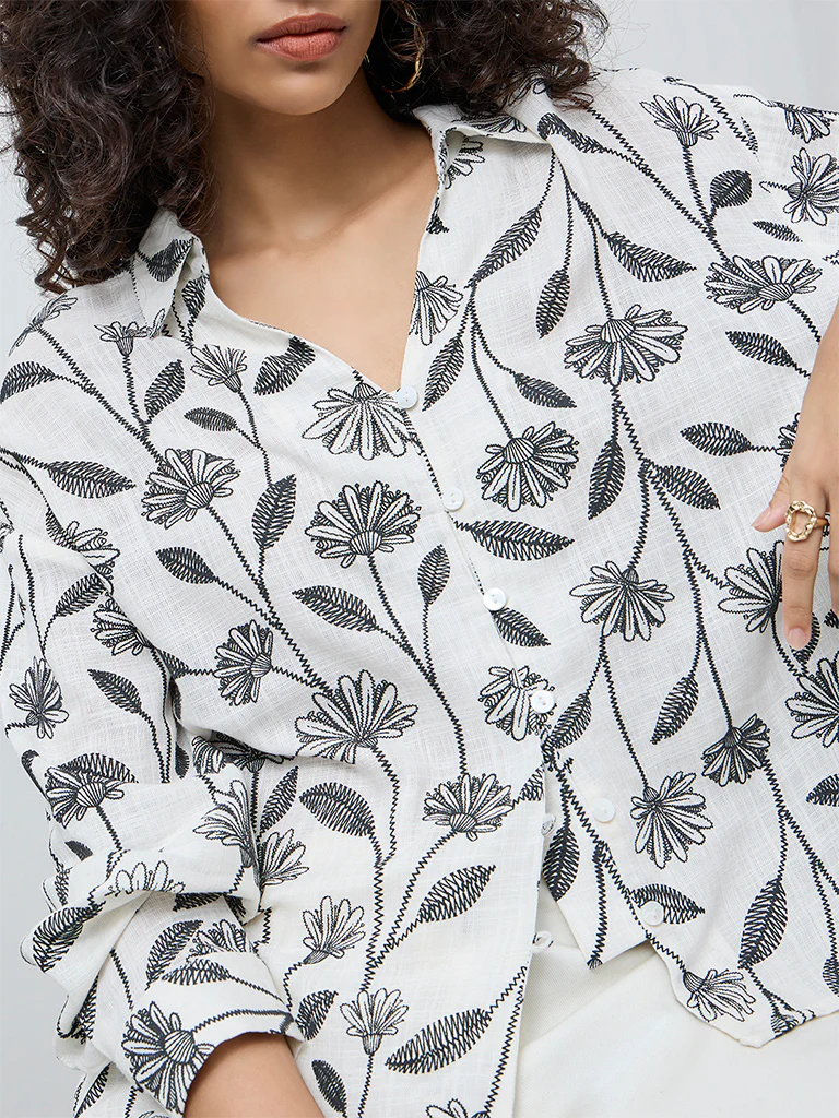 LOV Off-White Botanical Design Blouse - Image 3