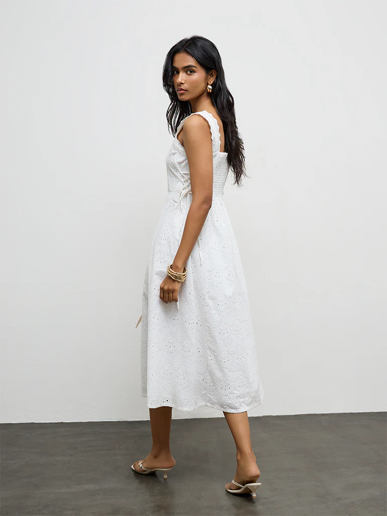 LOV Off-White Broderie Anglaise A-Line Dress - Image 4