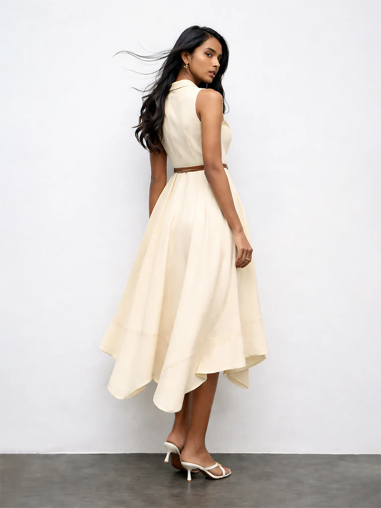 LOV Off-White Cotton-Blend A-Line Dress with Belt - Image 4