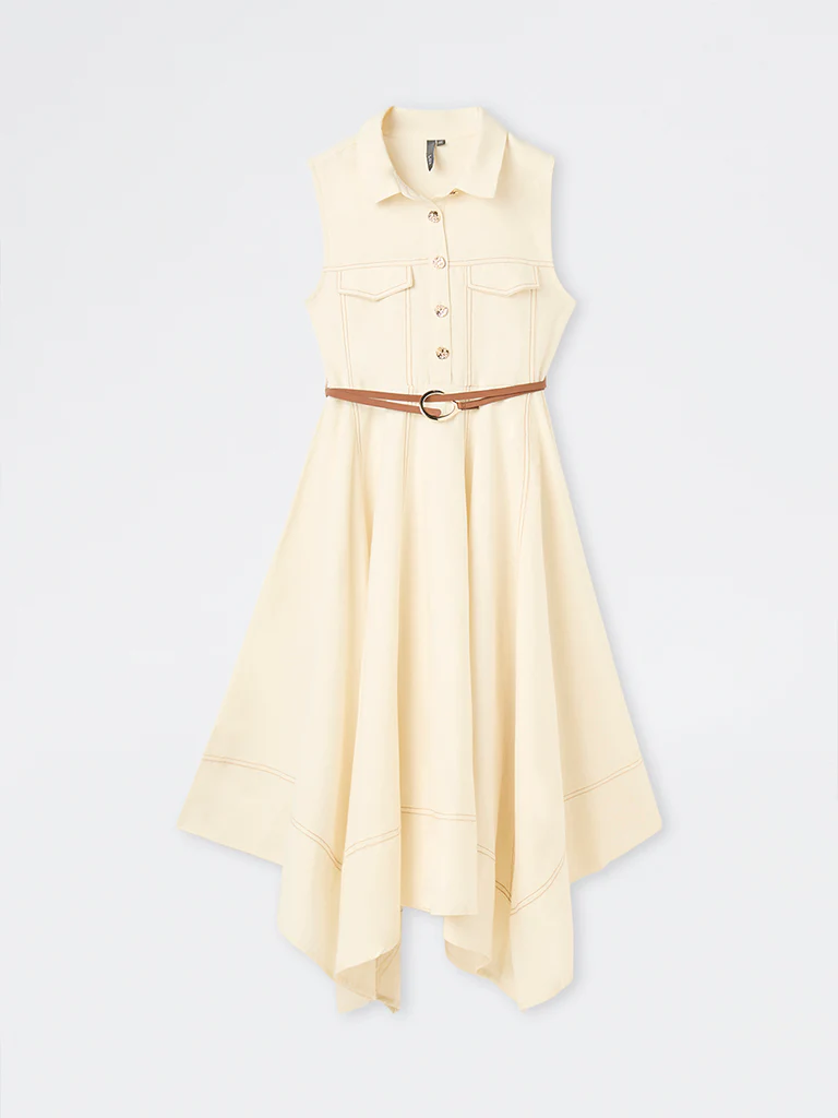 LOV Off-White Cotton-Blend A-Line Dress with Belt - Image 5