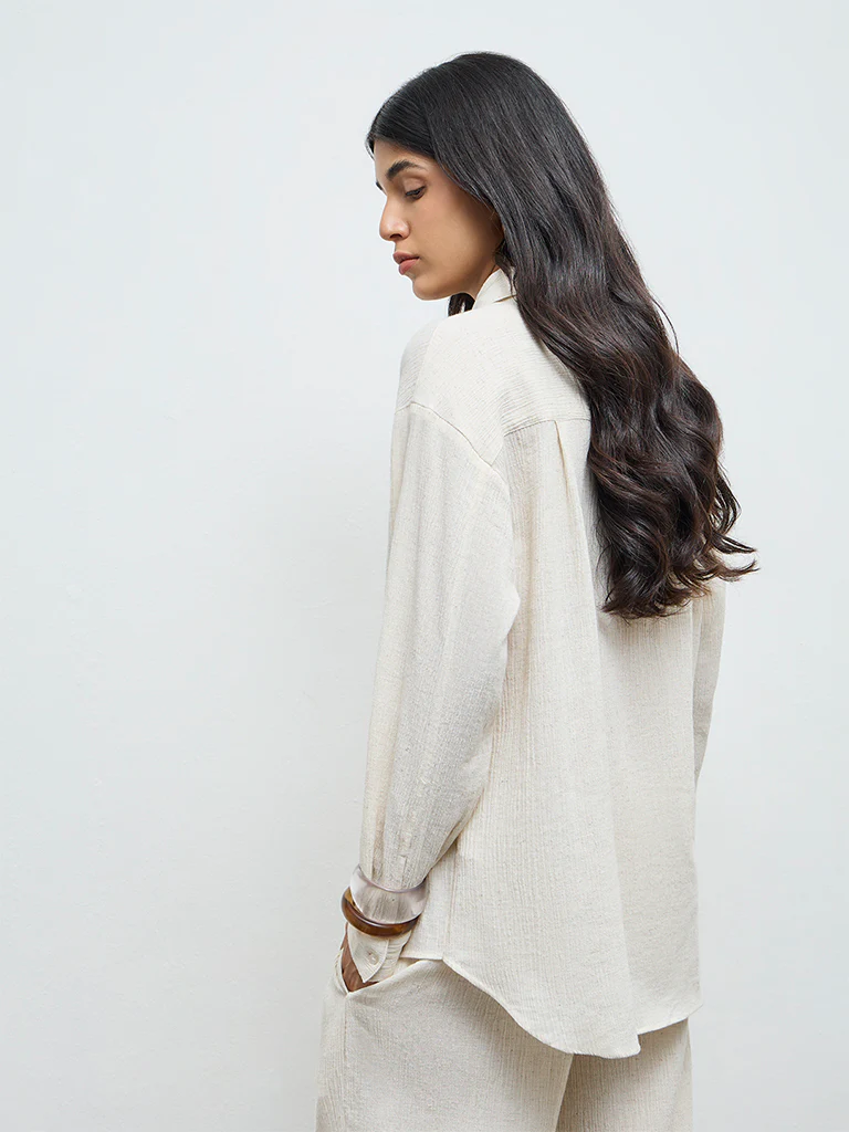 LOV Off-White Crinkle-Textured Shirt - Image 4