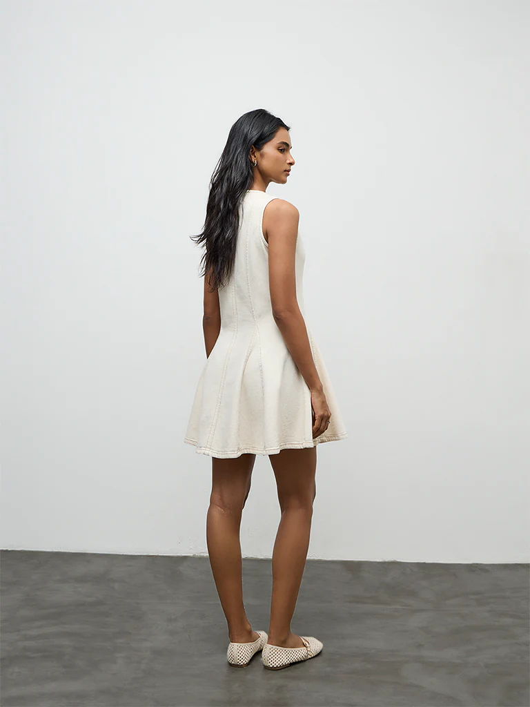 LOV Off-White Denim A-Line Dress - Image 4