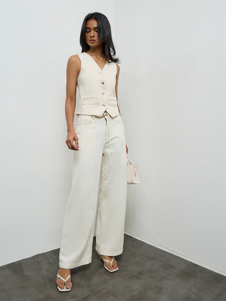 LOV Off-White Denim Waistcoat - Image 2