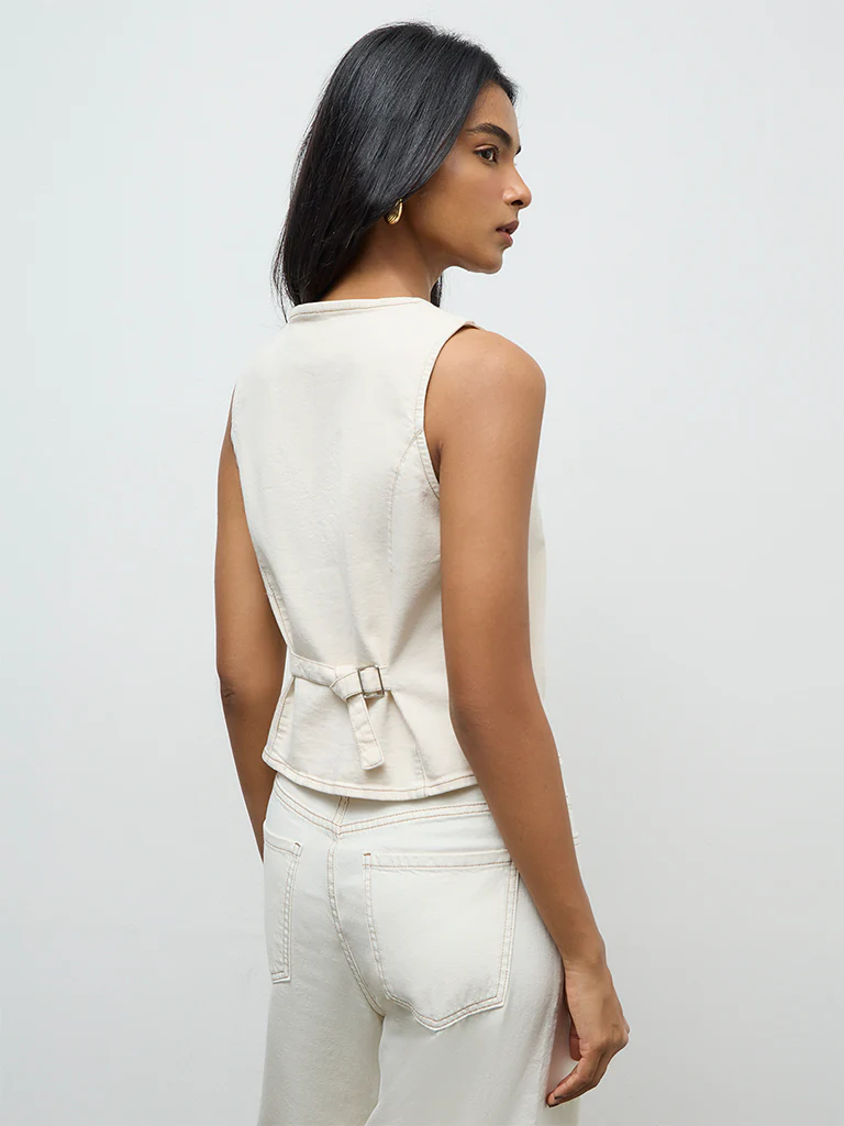 LOV Off-White Denim Waistcoat - Image 4
