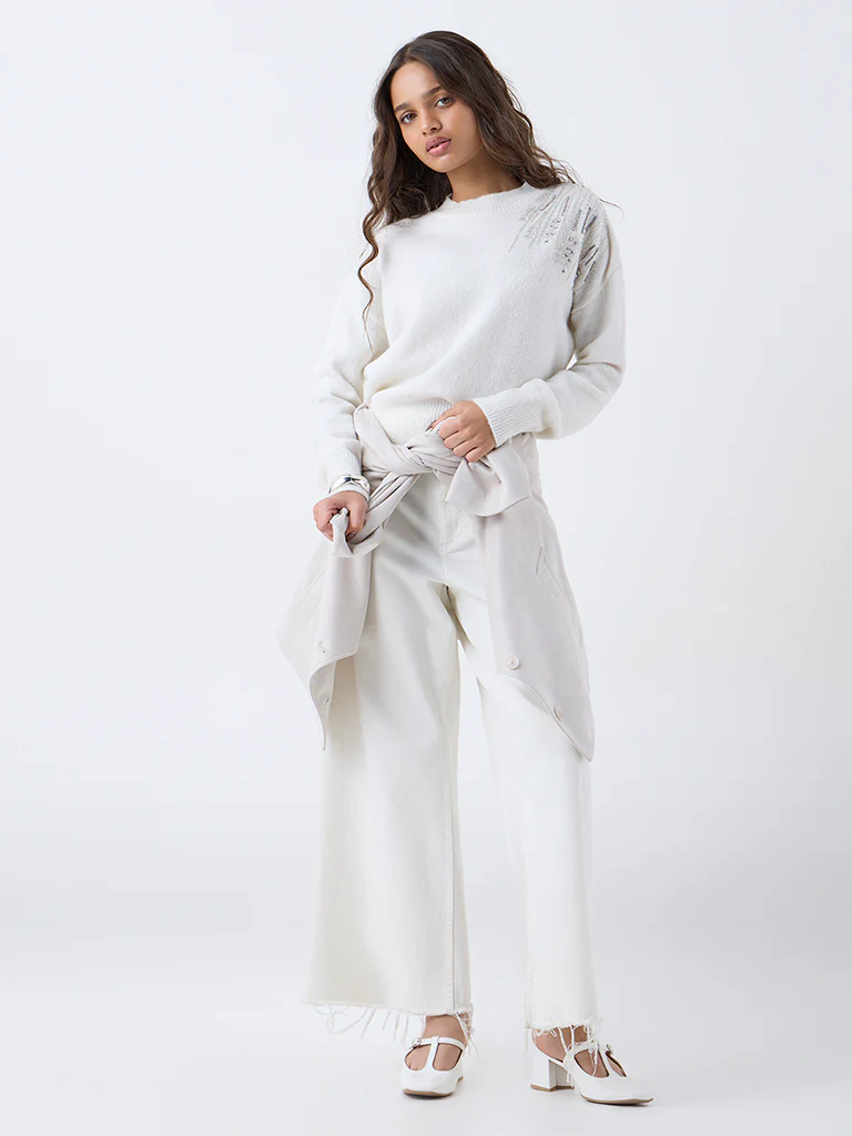 LOV Off-White Embellished Sweater