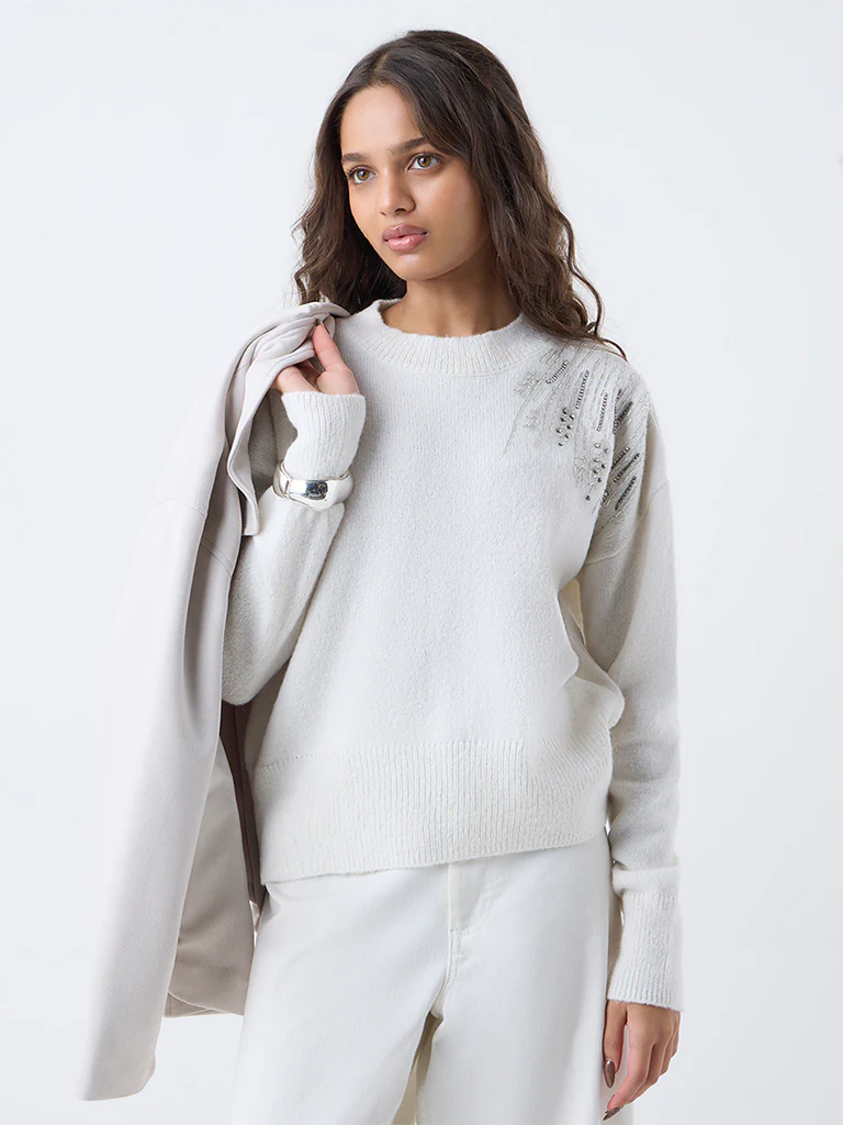 LOV Off-White Embellished Sweater - Image 2