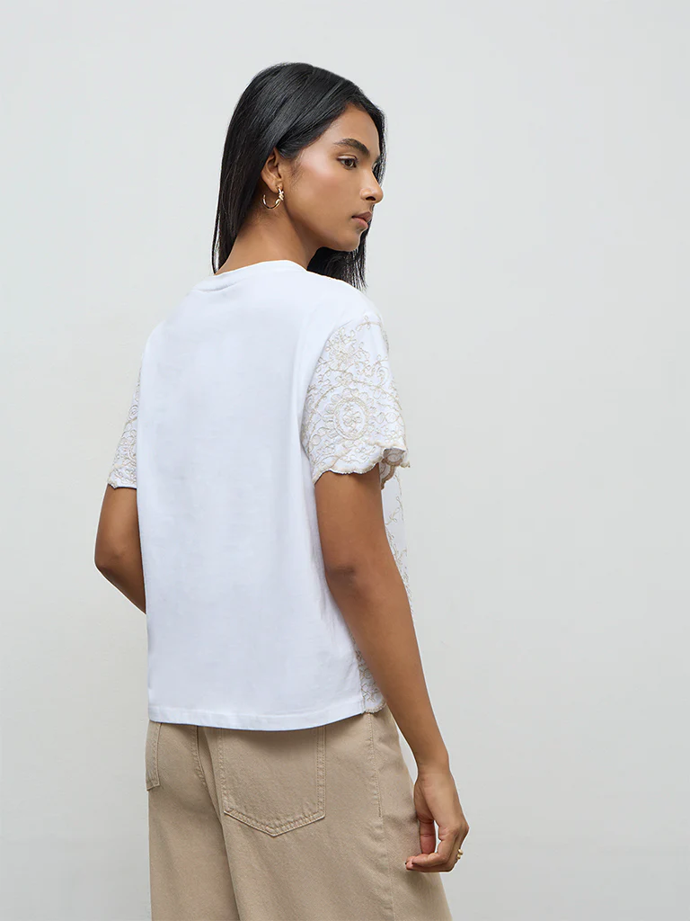 LOV Off-White Embroidered Cotton Top - Image 4