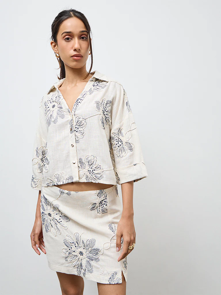 LOV Off-White Floral Embroidered Blouse
