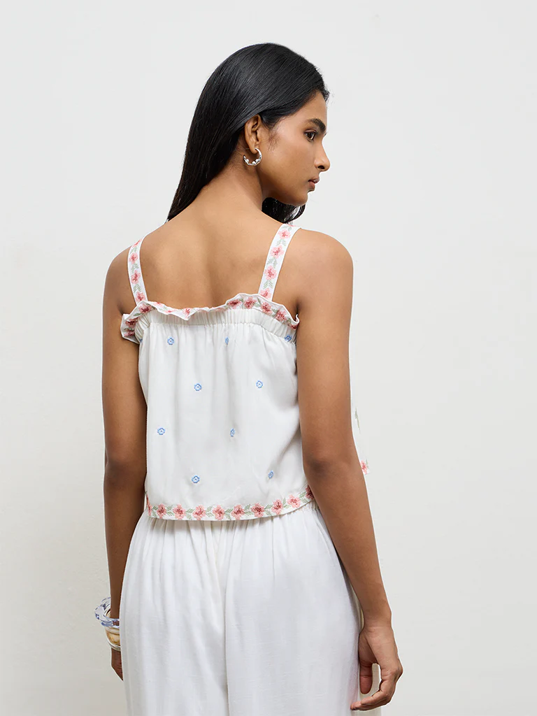 LOV Off-White Floral Embroidered Top - Image 4
